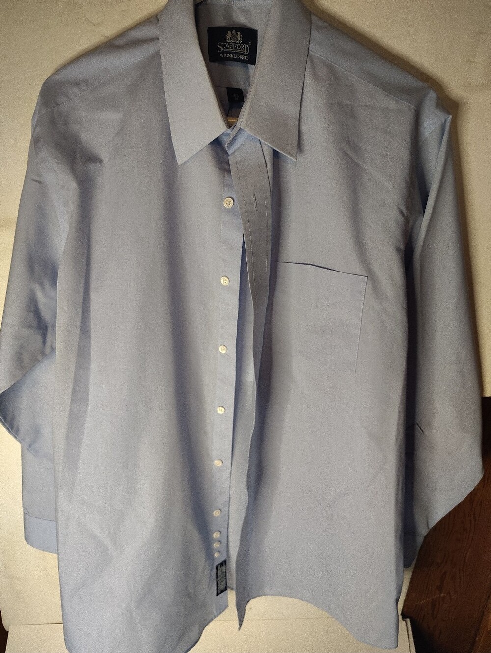 Stafford Blue Button Up Long Sleeve Shirt Size 34  16 1/2 Broadcloth